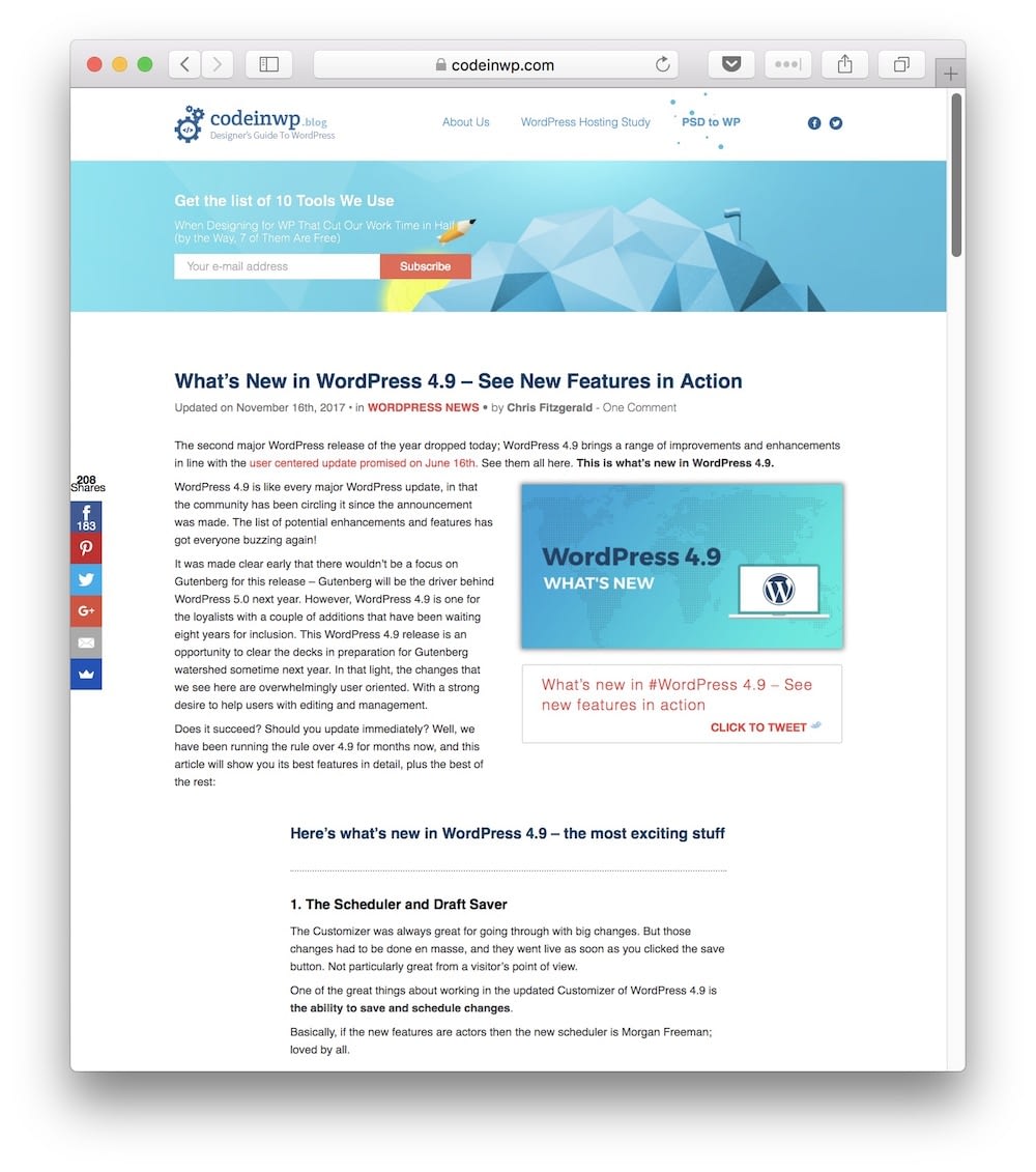 CodeinWP is a solid example of a blog that creates consistent, quality long-form content.