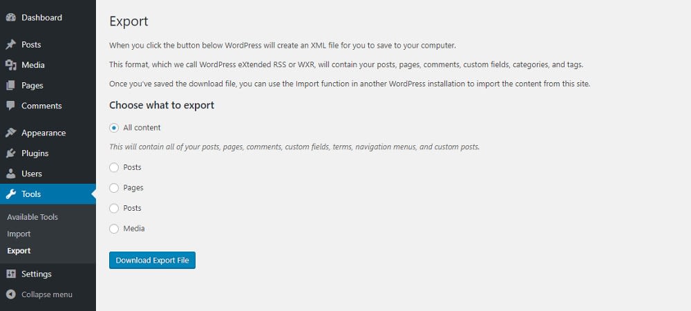 Export To Another WordPress Website