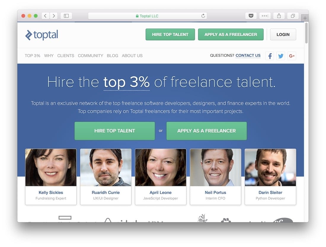 The Toptal homepage