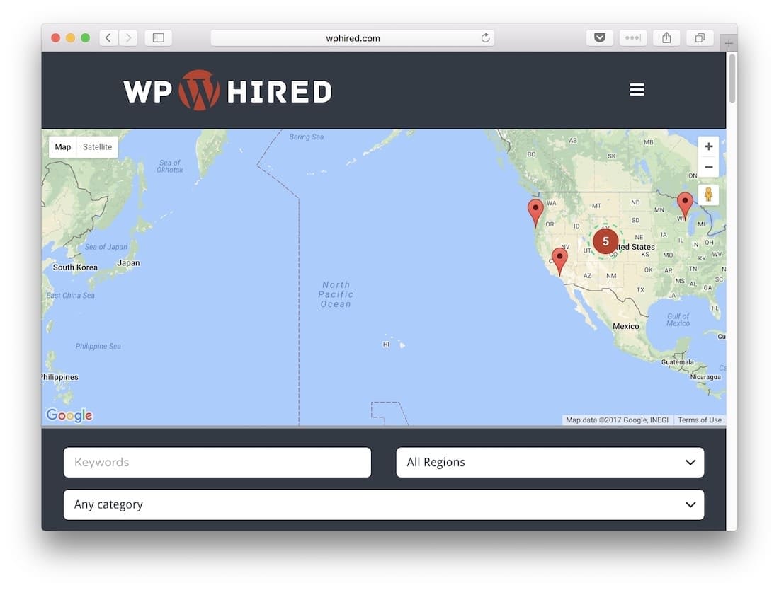 The WPHired homepage