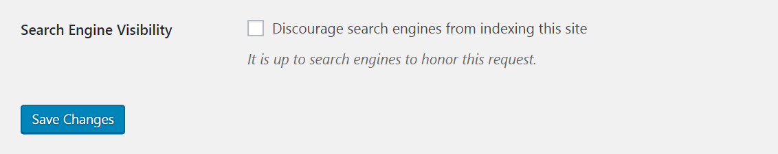 Search engine visibility settings in WordPress.