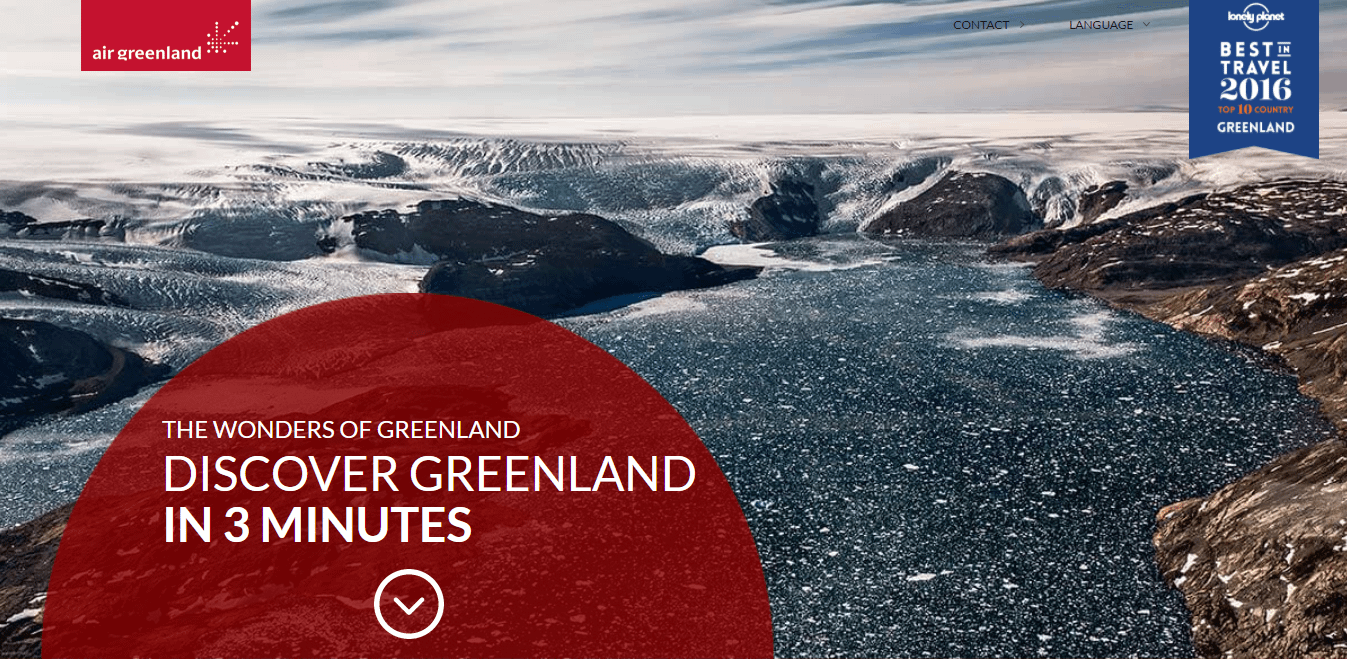 The Air Greenland one-page website homepage.
