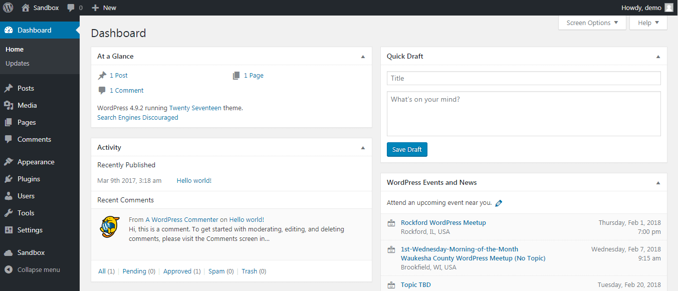 The WordPress dashboard.