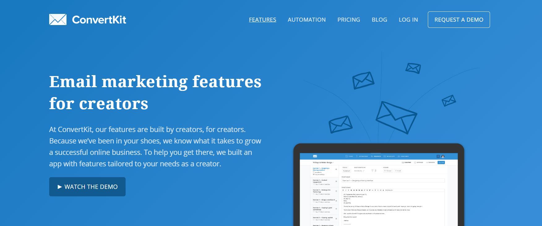 The ConvertKit website home page.