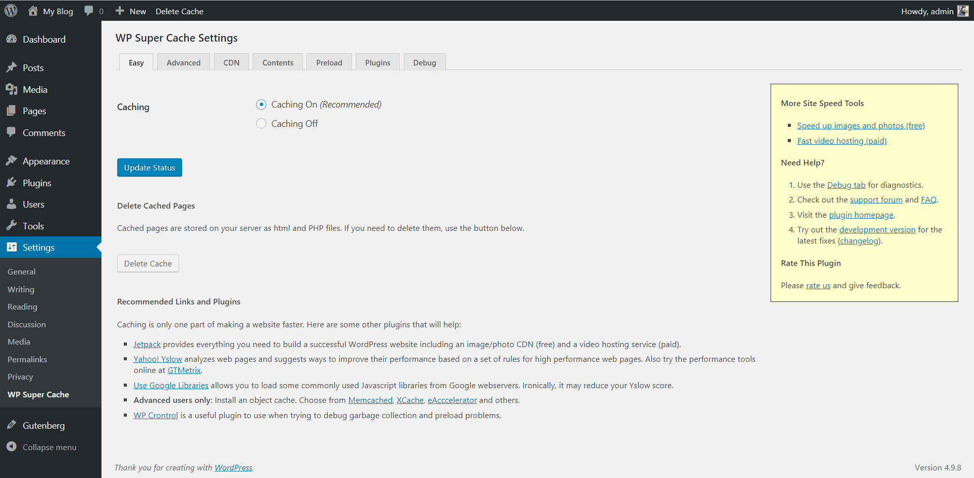 WP Super Cache Settings is one of the Best Caching Plugins
