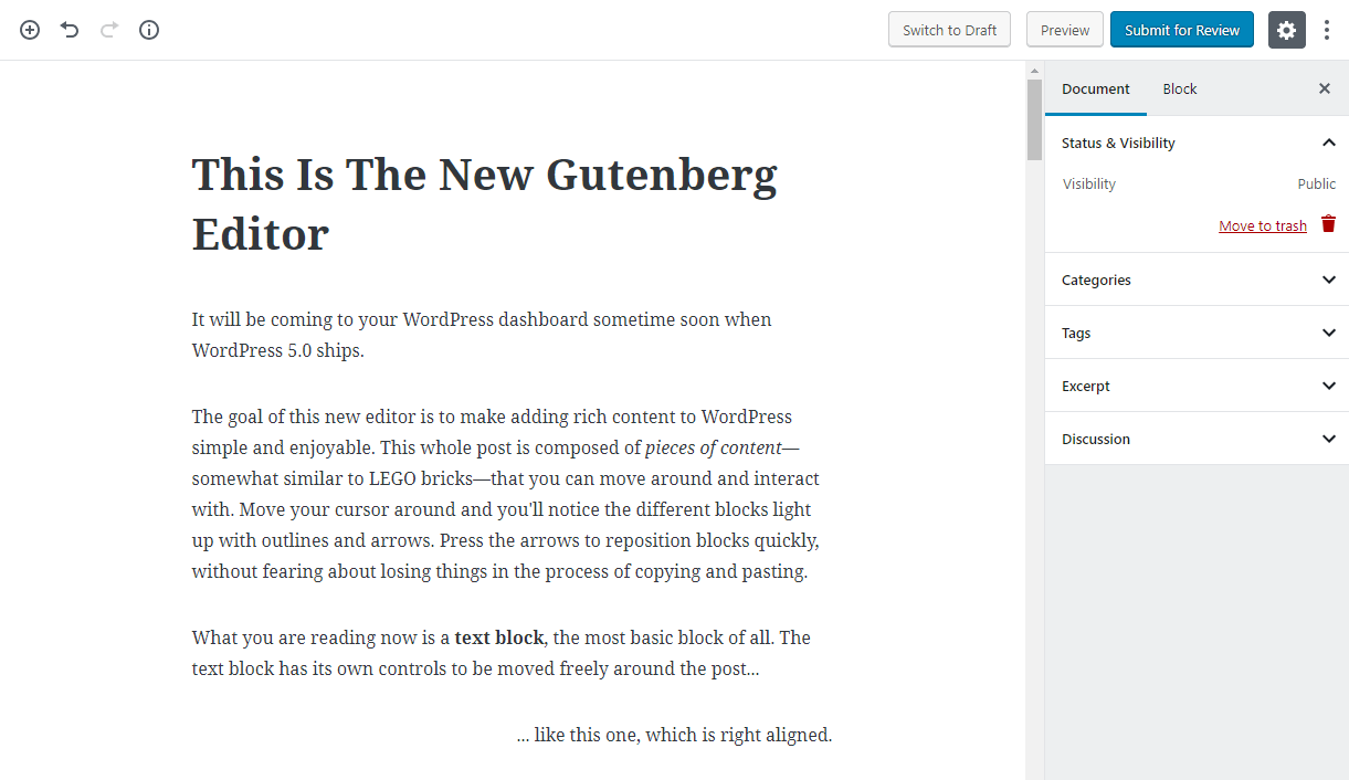o novo editor Gutenberg no WordPress 5.0