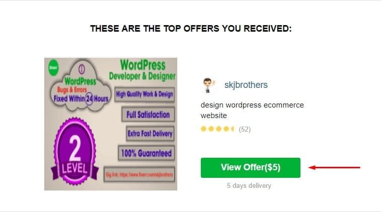 Fiverr Top offer $5