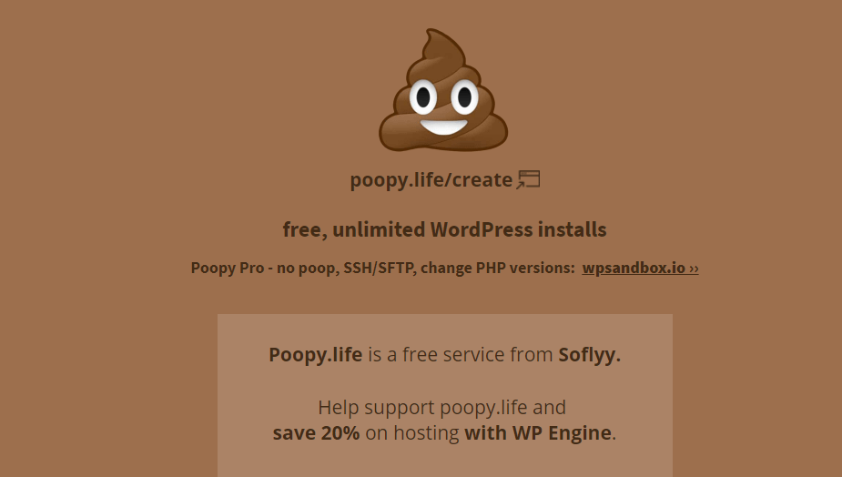 poopy.life helps you create WordPress test installs