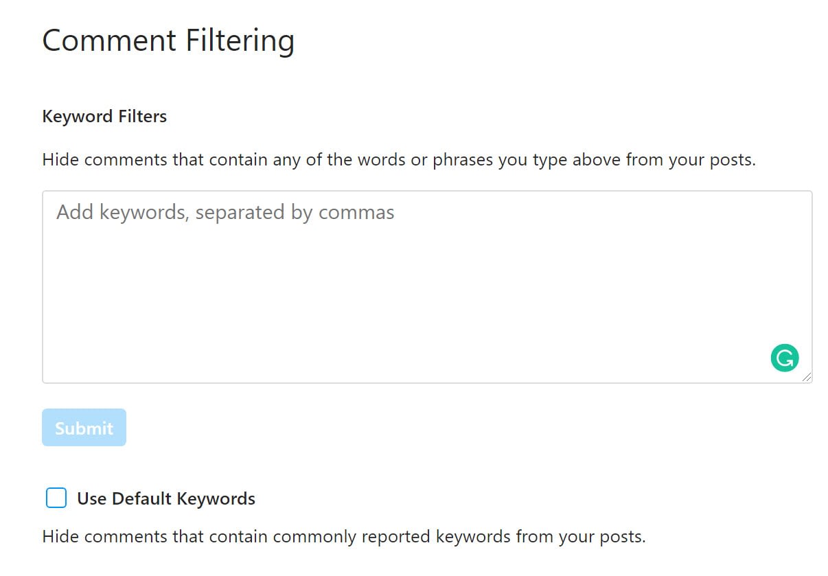 comment filters - social media security