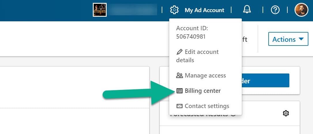 billing center for LinkedIn advertising