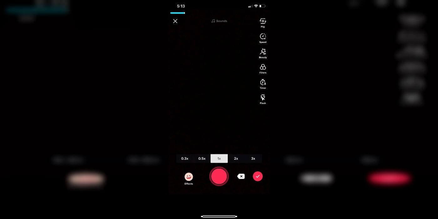 The screen to add a new video in TikTok.