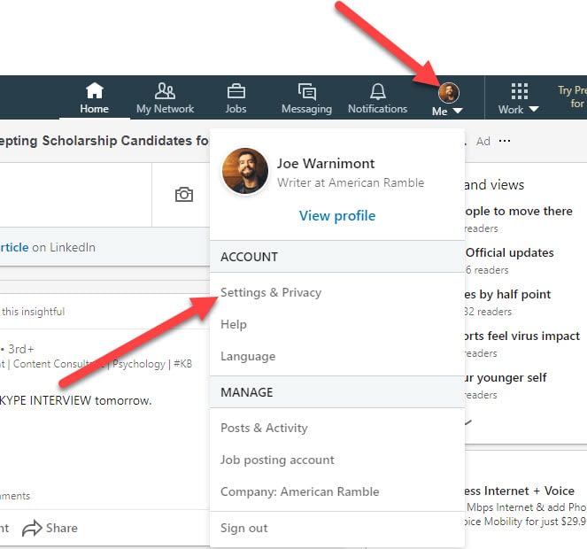 LinkedIn Networking profile and settings