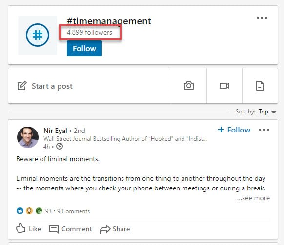 how many followers for a LinkedIn hashtags