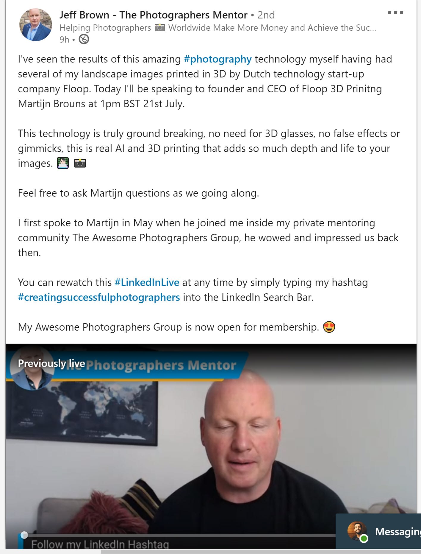 photography membership for LinkedIn live streaming