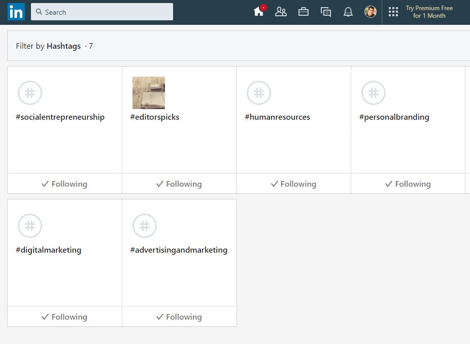 manage hashtags page - LinkedIn hashtags