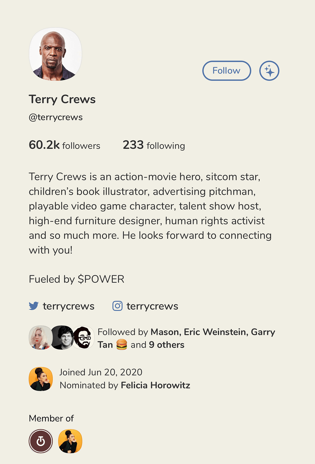 Terry Crews' profile, one of the many celebrities helping grow Clubhouse statistics. 