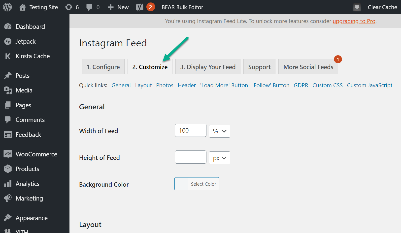 customize tab to embed Instagram posts