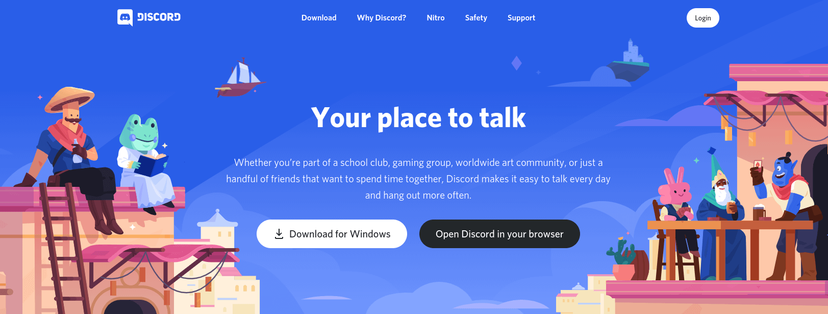 The Discord website homepage.