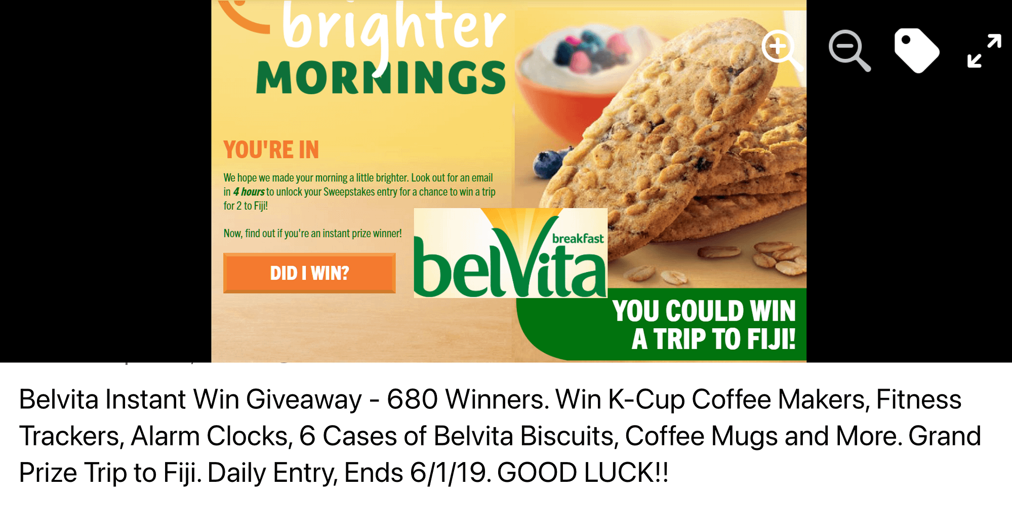 Belvita Facebook contest with big-ticket prizes