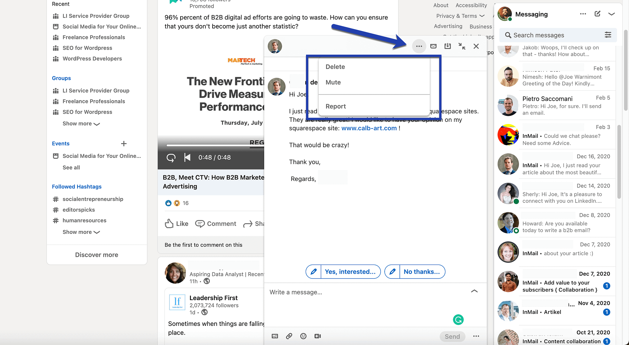 report LinkedIn Messages