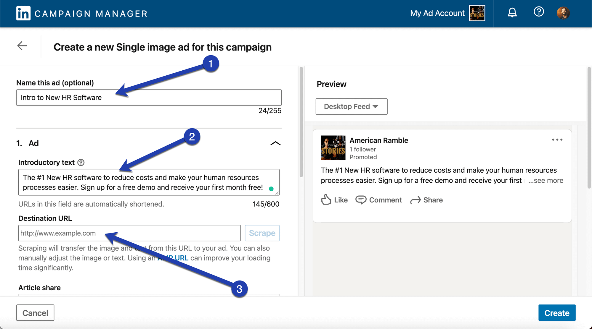 intro text - LinkedIn lead generation