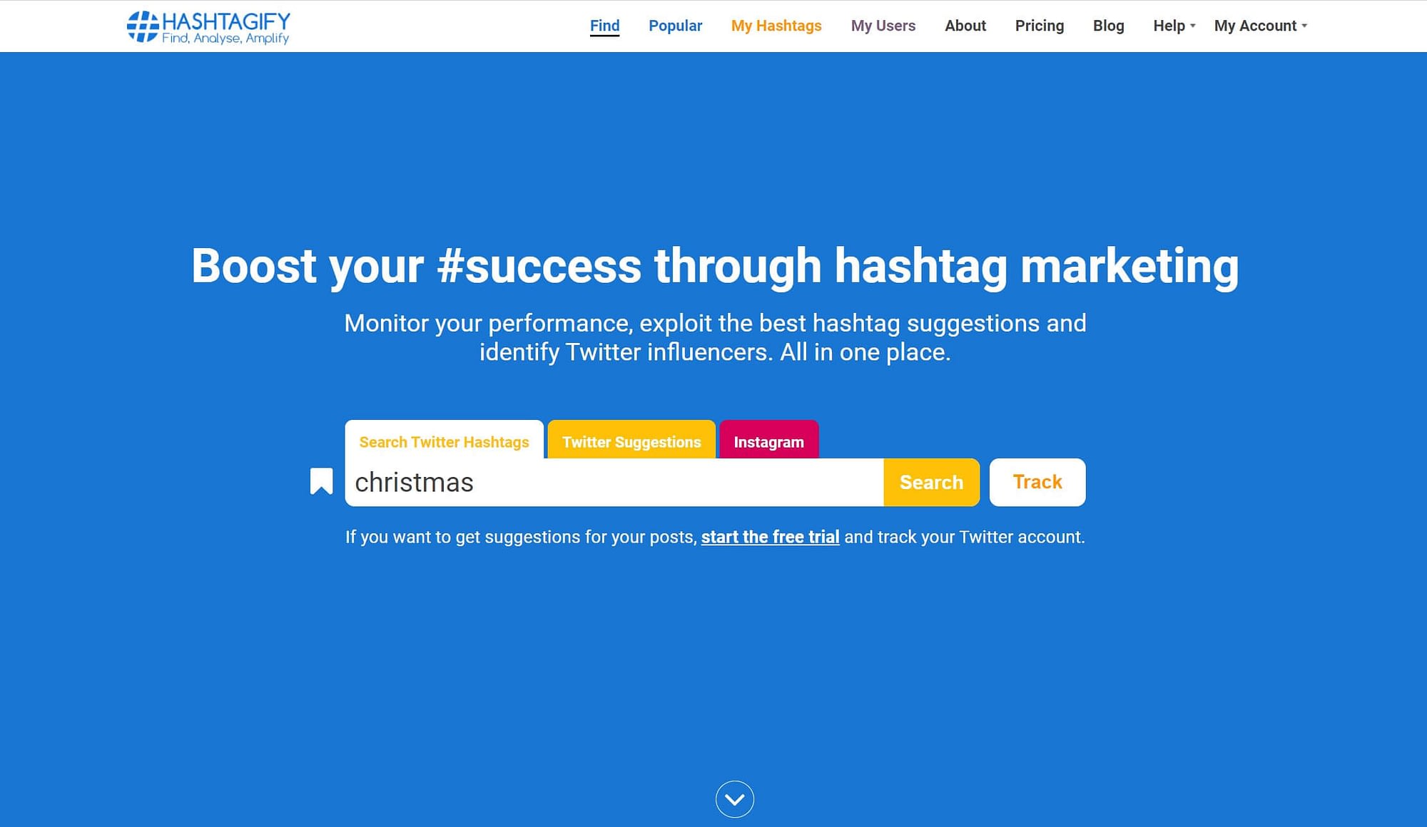 The Hashtagify home page.