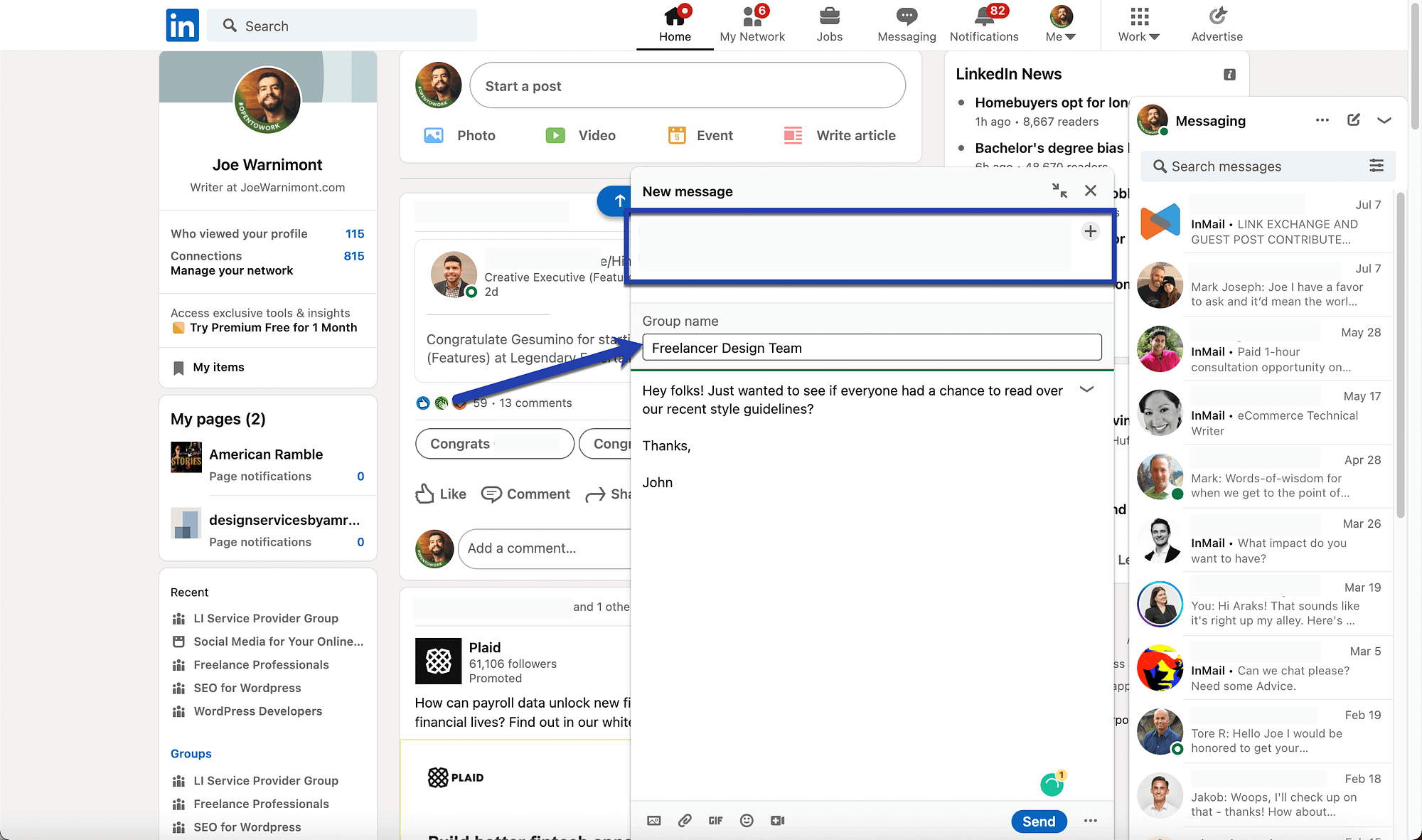 group name for LinkedIn Messages