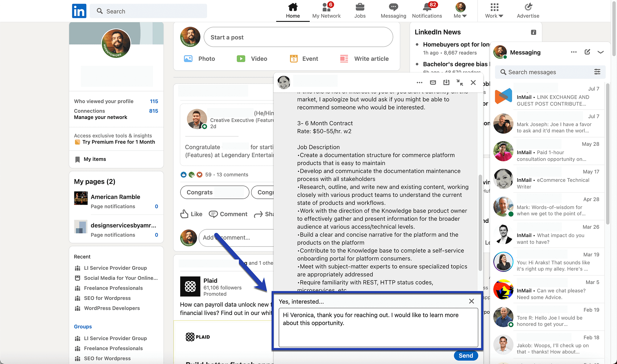 automated response in LinkedIn Messages