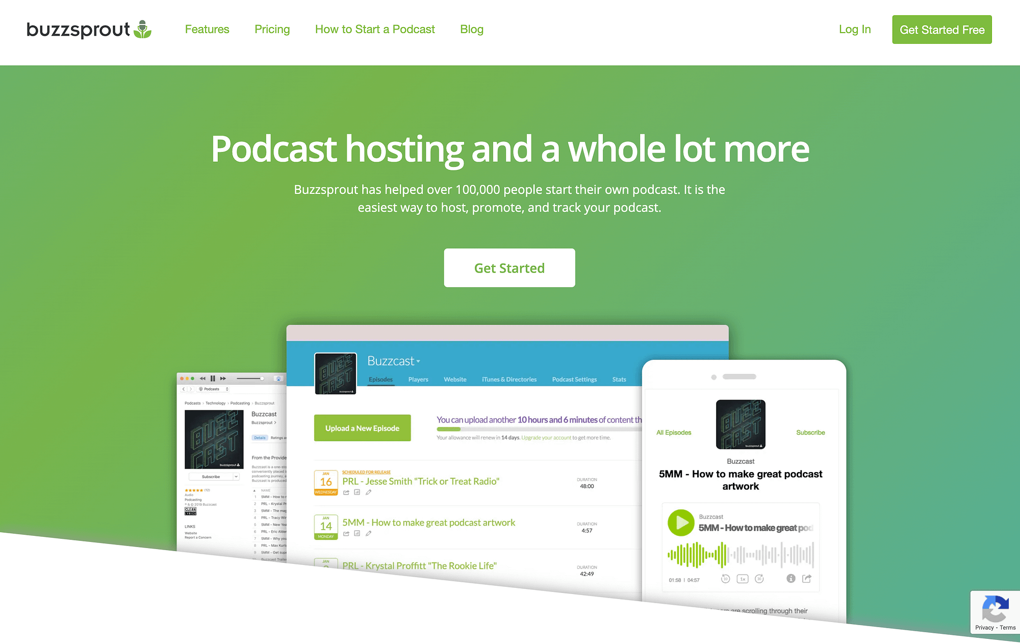 Buzzsprout is one of the most well known free podcast hosting options