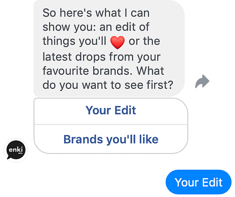 An example conversation with the ASOS Enki chatbot.