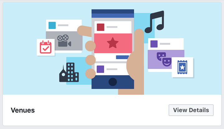 An example of some of the themes you can add to your Facebook business page, including Venues and Non profit.