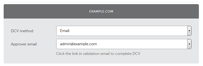 Selecting email validation to renew SSL certificate