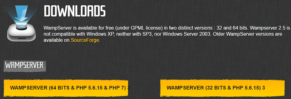WampServer's download options.