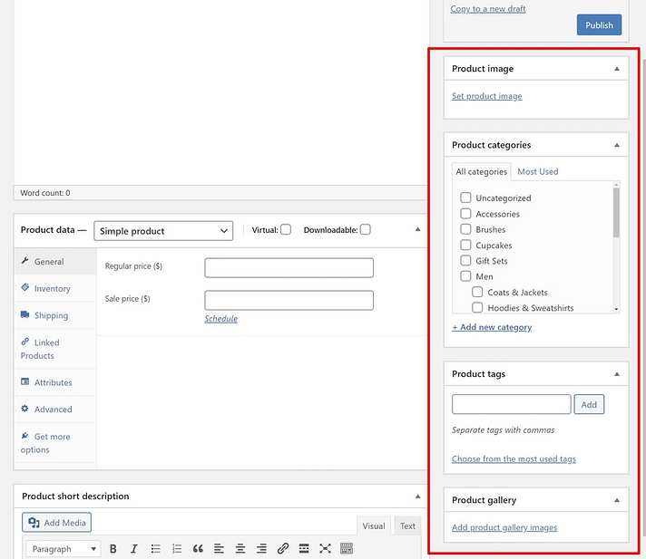 Extra product settings