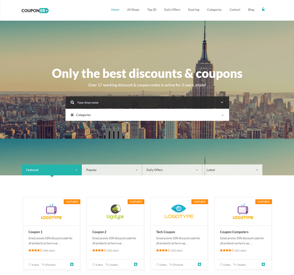 Build a coupon site on WordPress: Couponer