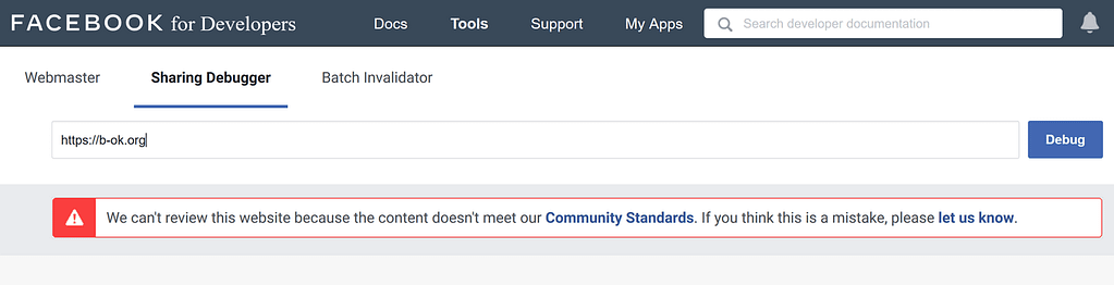 sitio web bloqueado por mensaje de Facebook