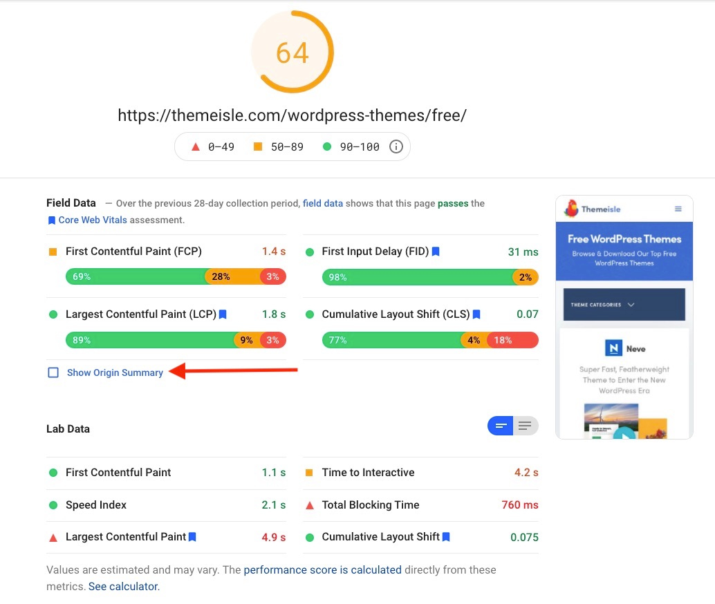 Testing Google Core Web Vitals in Page Speed Insights