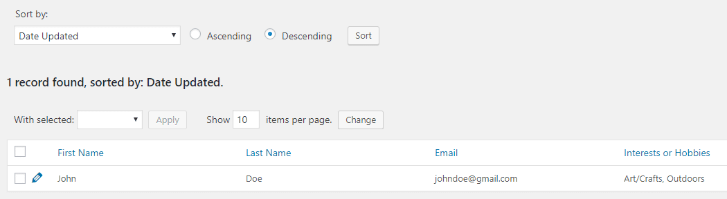 Your new database entry.