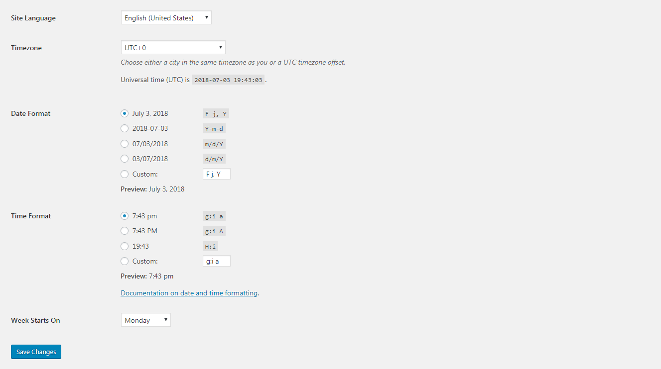 The General settings screen, part 4.