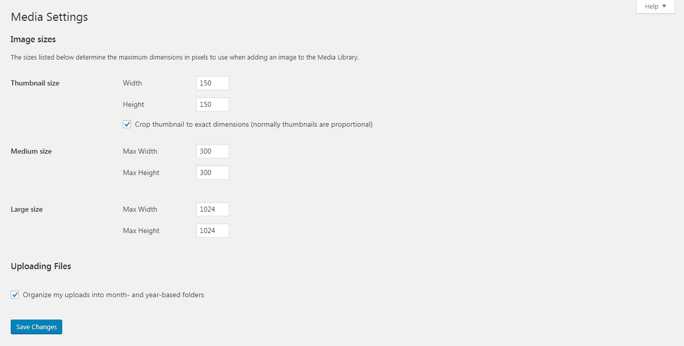 The Media settings screen.