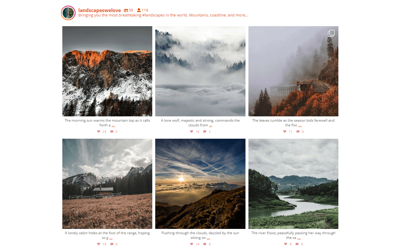 Complemento de Instagram Smash Balloon WordPress: demostración de alimentación.
