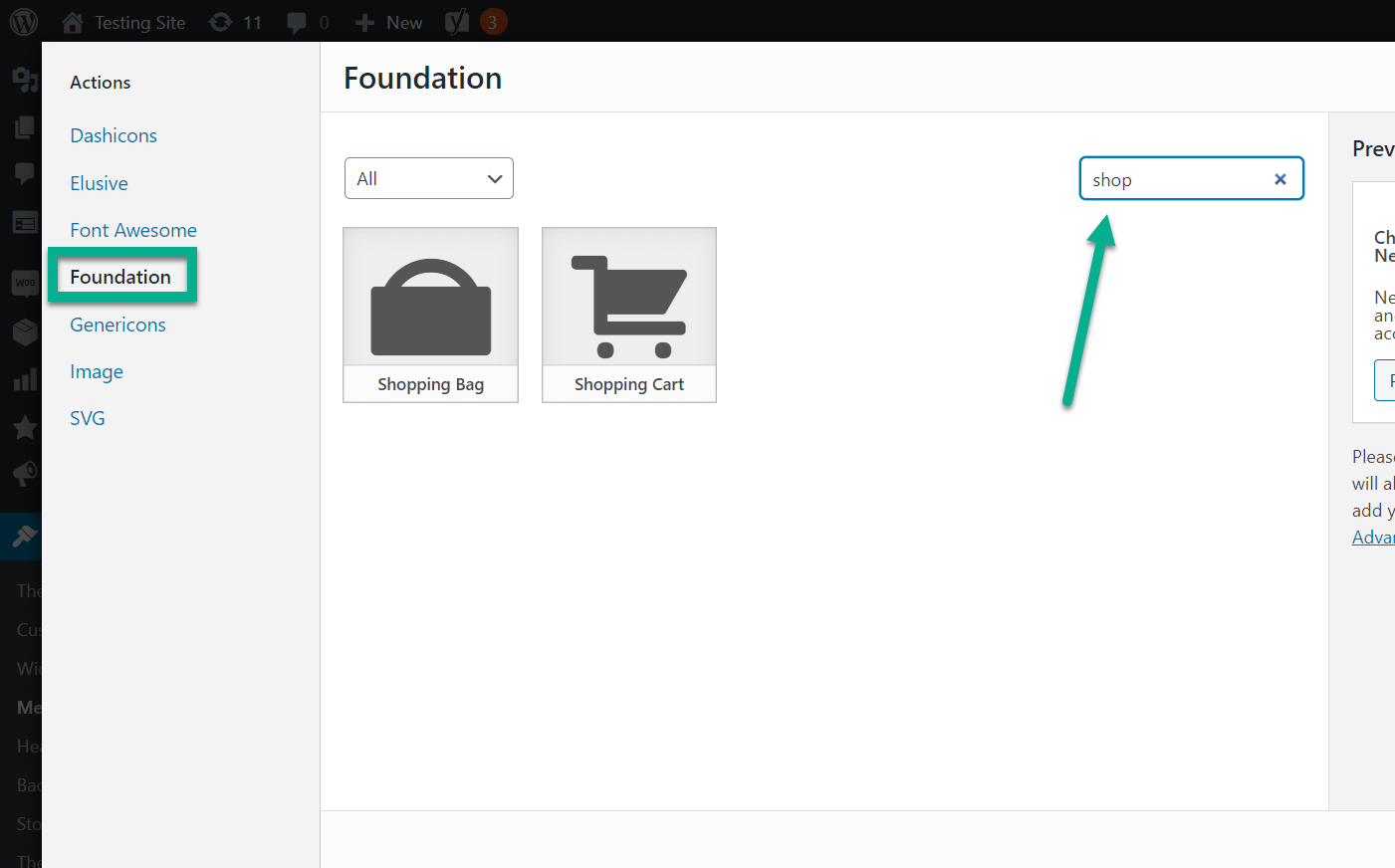 Ícones do menu Foundation WordPress