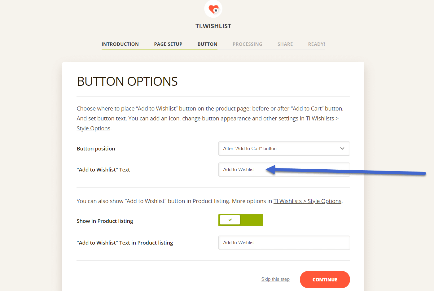 opções de botão de lista de desejo loja virtual