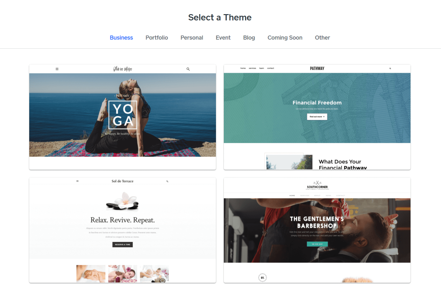 A few of the themes that you can use if you sign up with Weebly.