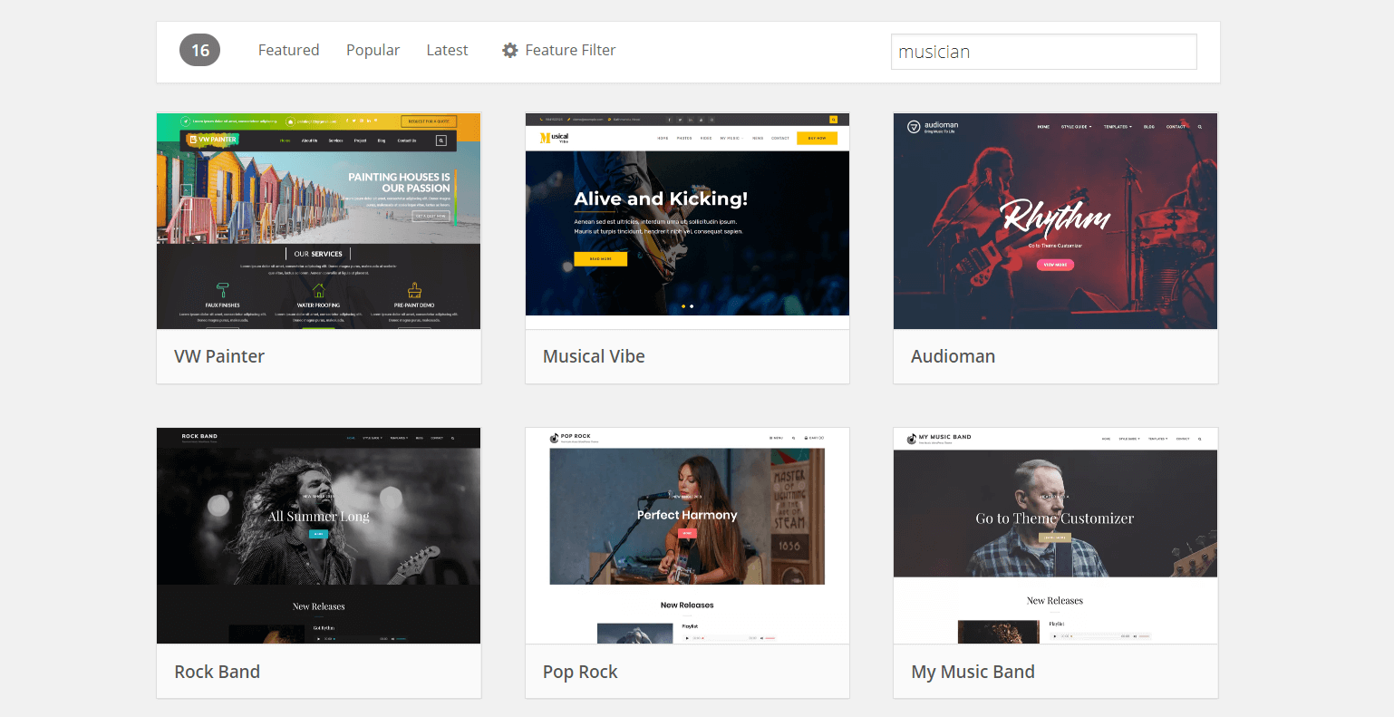 Niche musician themes on WordPress.org.