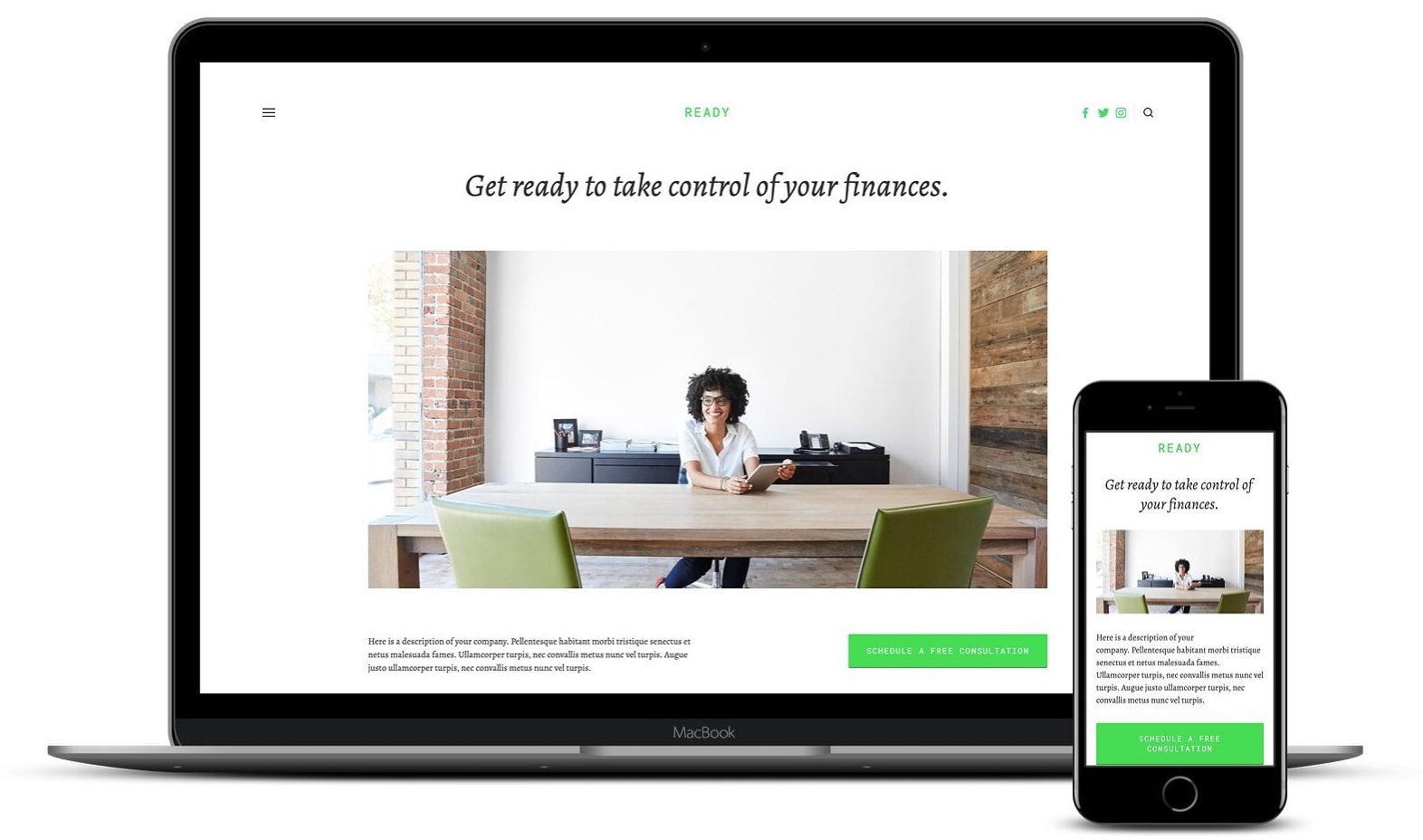 Ready is among the best Squarespace templates for professionals