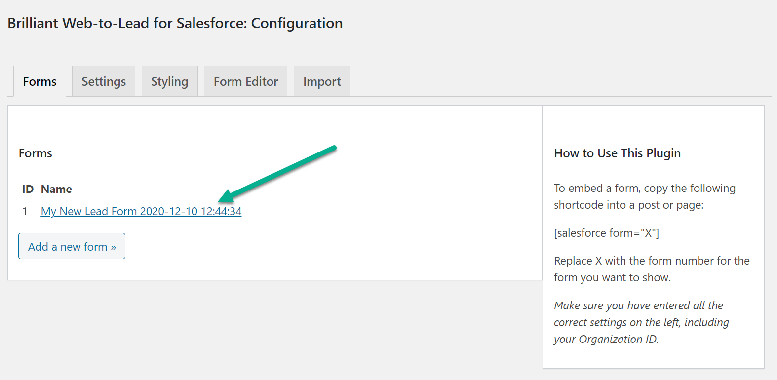 nouveau formulaire de prospect pour l'intégration WordPress Salesforce