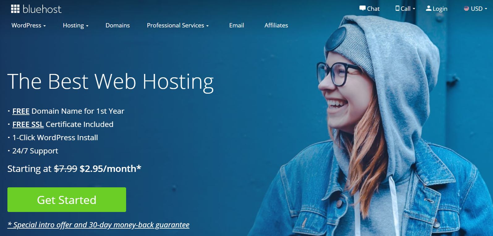 The Bluehost homepage.