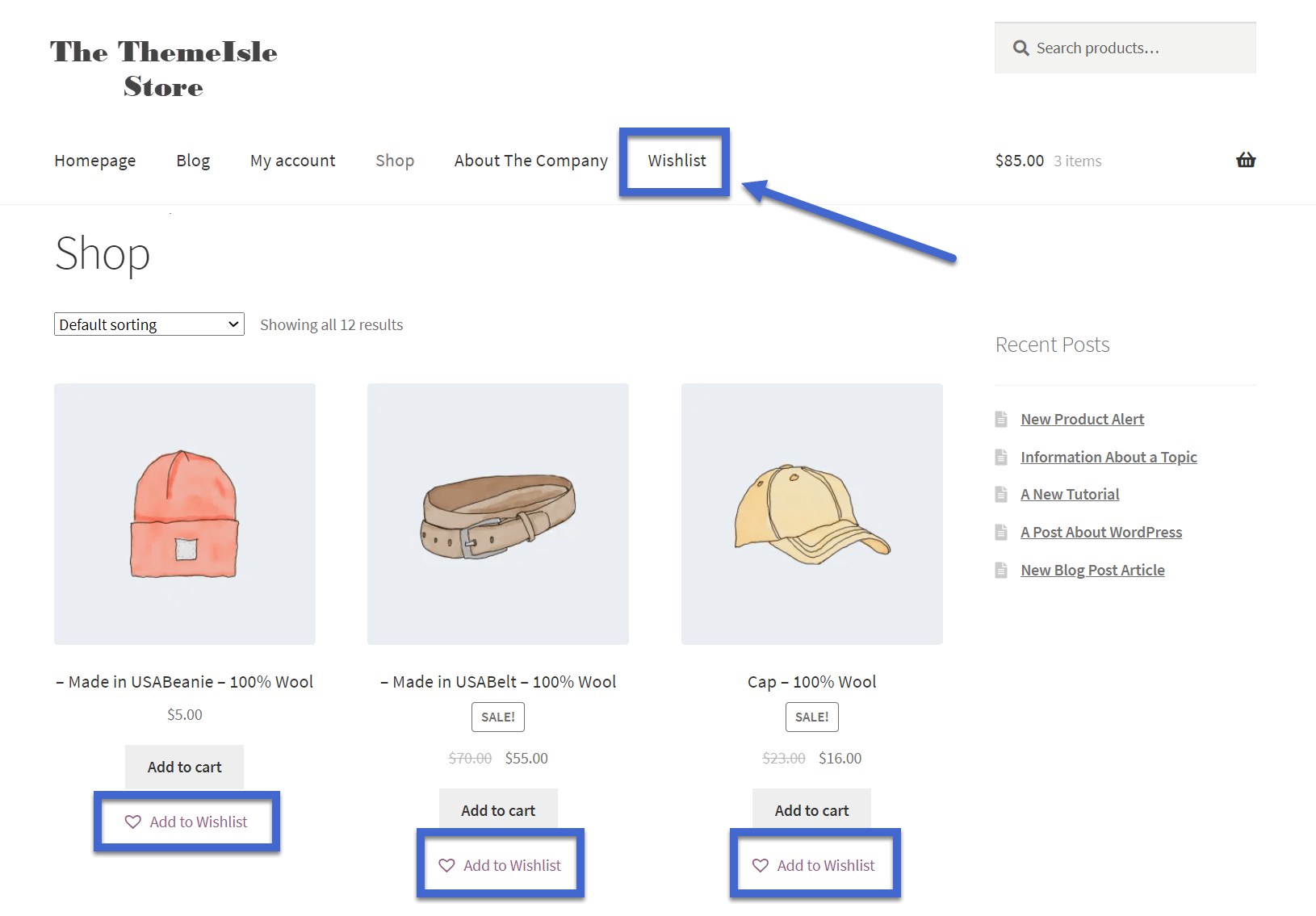Guia da lista de desejos do WooCommerce no menu