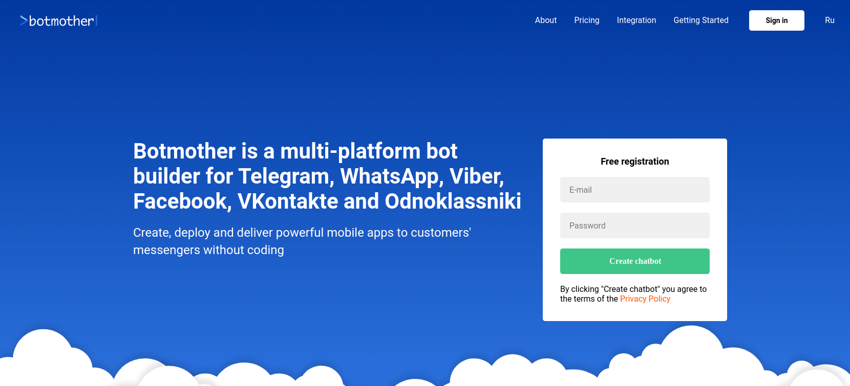 O site do chatbot botmother.